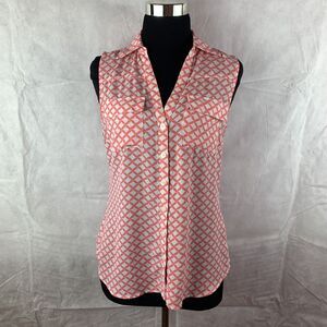 New York & Company Top Blouse Sleeveless Small Pink Coral collar Nautical Marine